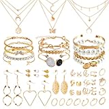 QBilooty 43 Stück Gold Schmuckset für Mädchen und Damen, mit 3...