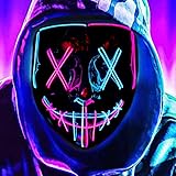 DWTECH LED Halloween Maske - beleuchtete Purge Maske mit LED-Masken...
