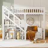 JYCRA Etagenbett mit Treppe 140 x 200 cm für 2 Kinder, Rahmen mit...