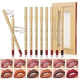 LOPHE Lip Liner Set, 8 Stück Wasserfester Lippenkonturenstift mit Mattes...
