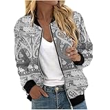 Ybing Jacke Damen Elegante 3D Bedrucken Bomberjacke Reißverschluss...