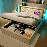 VIEKOS Polsterbett 140x200cm LED Doppelbett Stauraum Bettkasten mit USB Typ...