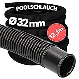 12,1 Meter Kalitec Poolschlauch 32mm, schwarz I Schwimmbadschlauch I...