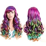 Perücke Bunt Lang Locken,Bunte Perrücke Frauen,Regenbogen...
