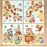 wondever Fenstersticker Waldtiere Ahornblätter Fenster Aufkleber Herbst...