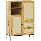 HOMCOM Kommode, Aufbewahrungsschrank mit Rattan-Türen, Mehrzweckschrank...