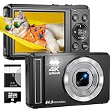 4K 64MP Digitalkamera mit 32 GB TF-Karte, Autofokus Fotoapparat mit 16X...