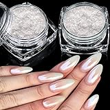 2 Schachteln Weiße Perle Chrom Nagelpuder - Transparent Aurora Ice Shimmer...