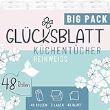 Glücksblatt Küchentücher, 48 Rollen á 45 Blatt, 3-lagige Küchenrollen,...