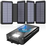 Bogseth Wireless Solar Powerbank 30000mAh mit 4 Solarpanel Solar Ladegerät...