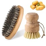 2 Stück Kartoffelbürste, Gemüsebürste, Gemüsebürste Holz, Pilzbürste...