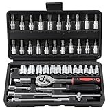 Sleeleece 1/4 Zoll Steckschlüsselsatz, 46 teilig Steckschlüssel Bit Set...