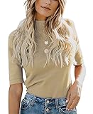 LIYOHON Damen Casual Plain T-Shirt Mock/Turtle Neck Halbarm Solid Blusen...