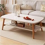 Weißer ovaler Couchtisch aus Holz mit 2-stöckigem Ablageregal,...