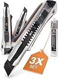 CRAFTUS® Profi Cuttermesser Set [3 Stück] aus Aluminium für Maximale...