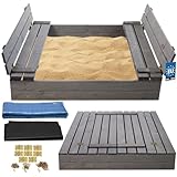 KOTARBAU® Sandkasten mit Abdeckung Sandkasten Holz 120x120 cm imprägniert...