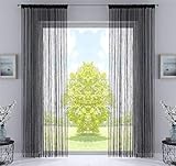 2er Set Fadengardine, HxB 250x140 cm, Schwarz mit Tunneldurchzug und...