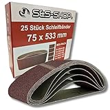 25 Stück Gewebe Schleifbänder, 75 x 533 mm, je 5 x Korn 40/60/80/120/180,...