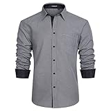 HISDERN Graue Hemden Männer Oberhemden Herren Langarm Regular Fit...