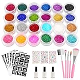 Glitzer Tattoo Set Kinder, Temporäre Glitzertattoos Kinder Set, 24 Farben...