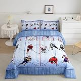 Hockey-Bettwäsche-Set für Doppelbett, Cartoon-Hockeyspieler, blaue...