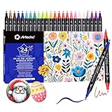Artecho Acrylstifte 24 Farben, 0.5-5mm Wasserfester Dual Tip Marker (Pinsel...