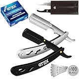 GTEX Rasiermesser mit 100 Premium GTEX Rasierklingen & Ledertasche - 2...