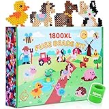 VynyQoo 10mm Bügelperlen Set, 1800 XL Große Bügelperlen in 13 Farben mit...
