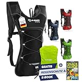 SASMO® Laufrucksack & Trailrunning Rucksack (schwarz) - Ultraleicht - 6L /...