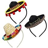 3 PCs Cinco De Mayo Fiesta Fabric and Straw Sombrero Headbands Party...