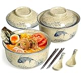 HLWDXno1 Ramen Schüssel Set aus Löffel und Essstäbchen, 2 x 800ml...