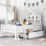 FEZTOY Hausbett Spielbett Kinder Bett, Vielseitiges Kiefernrahmen...