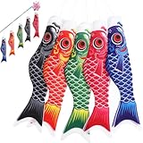 BESPORTBLE Koinobori Windfisch Set - 5-teiliger Outdoor Koi Windsack in...