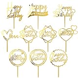 MOGADEE® 10 Stück Goldenes Happy Birthday Tortendeko Set, Acryl Glitter...