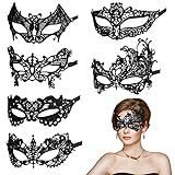 Aomig Spitze Maske, 6 Stück Venezianische Maske Spitze Damen, Schwarz Sexy...