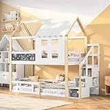 Etagenbett 90x200, Hochbett für 2 Kinder, Hausbett mit...