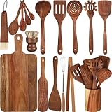 Briwooody 18-teiliges Küchenutensilien-Set aus Holz mit Halter,...