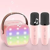 Karaoke Maschine mit 2 Karaoke Mikrofonen: [Premiumversion] Mini Karaoke...