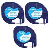 3 Etikettenband kompatibel für Dymo Letratag 91201 Plastic Label Tapes for...