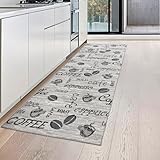 Teppich-Traum Kaffee Küchenläufer grau mit Gelrücken und Schriftzug in...