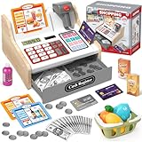 2025 Kasse Kinder Spielzeug aus Holz mit Scanner Rechnerfunktion,...