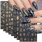 WOOXDYUK 8 Stück metallische silberne Sterne Nagelaufkleber, 3D...