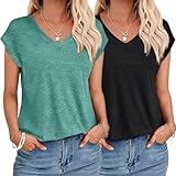 YUTILA 2er Pack Tshirt Damen Sommer Casual Basic Shirt Einfarbig Kurzarm...