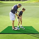 GYMAX Golf Abschlagmatte 150 x 100 cm, Aufrollbare Golf-Übungsmatte mit 2...