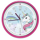 Einhorn Kinder-Wanduhr lautlos - ideale Kinderzimmer-Uhr für Mädchen und...