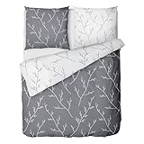 LINKHOFF Biber Bettwäsche 135x200cm - 2tl. Blumenmuster in Grau Weiß -...
