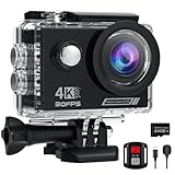 4K Action Cam mit 64G SD Card, 40M Unterwasserkamera WiFi 170° Helmkamera...