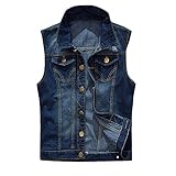 YOUTHUP Weste Herren Denim Weste Casual Zerrissen Jeansweste Outdoor...