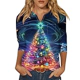 SCBFDI Tunika Blusen Damen 3/4 Arm Weihnachtsshirt Damen Weihnachtspulli...