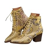 Xbemkste Stiefeletten Damen mit Absatz Spitze Zehe Retro-Stickerei...